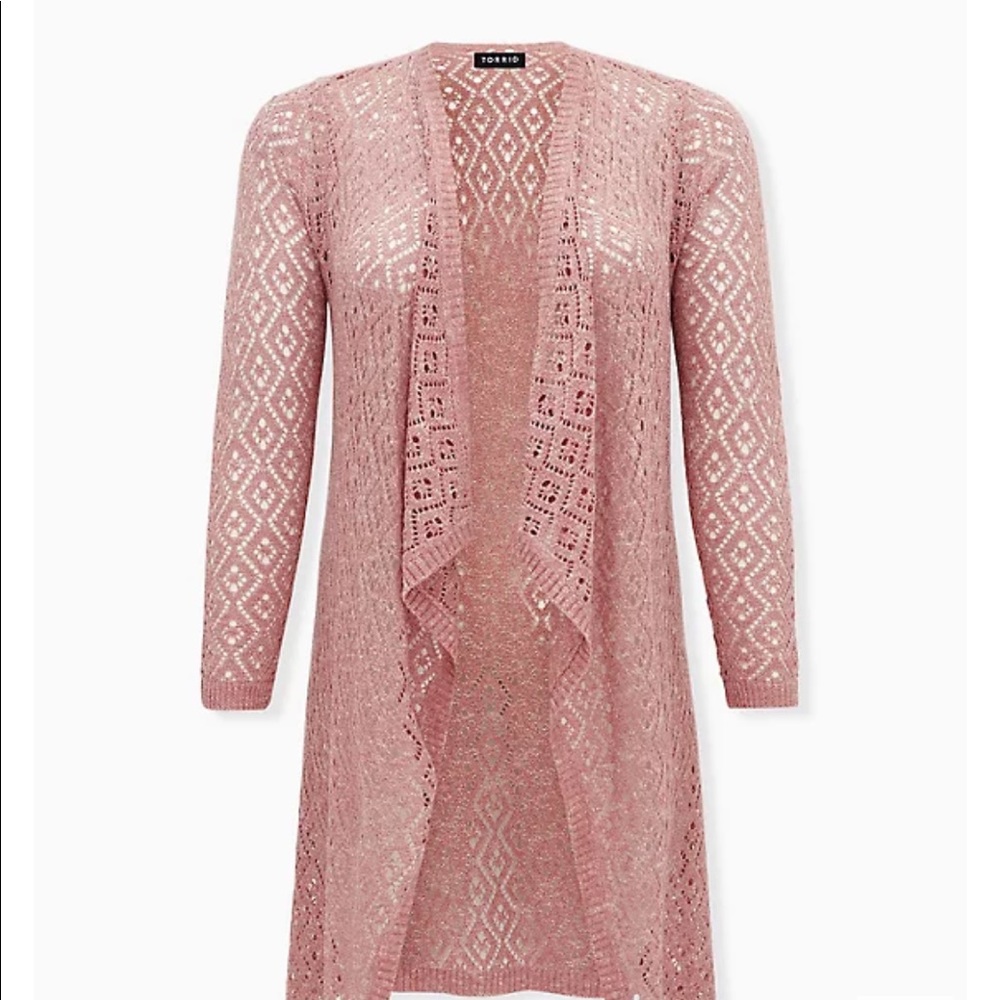 Mauve Pink Diamond Pointelle Drape Front Longline Cardigan